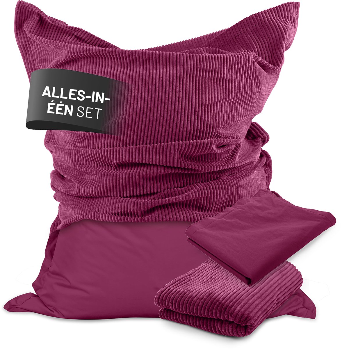 Lumaland Zitzak Classic XXL All-in-One Set Reuzenzitzak met corduroy & outdoor hoes Indoor Outdoor Bank Fauteuil EPS-vulling Afneembare hoes wijnrood