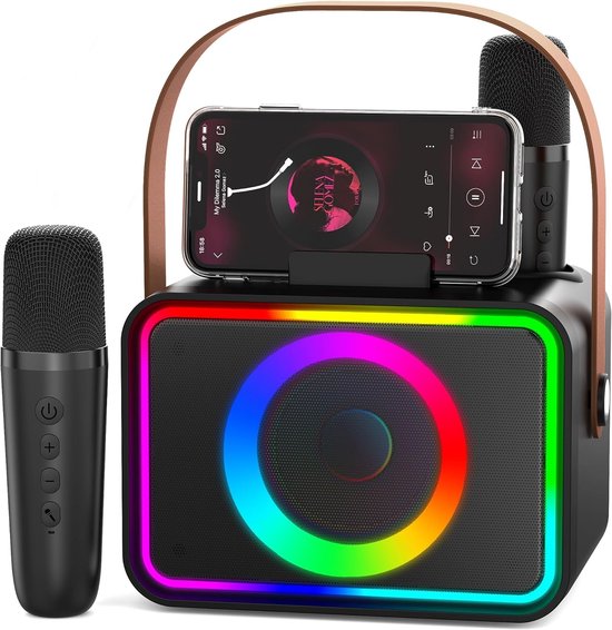 Karaoke machine voor kinderen en volwassenen, draagbare bluetooth- luidspreker, 2 draadloze UHF-microfoons, ondersteunt AUX/USB/TF, voor feestjes thuis, bruiloft, kerk, picknick, outdoor/binnen