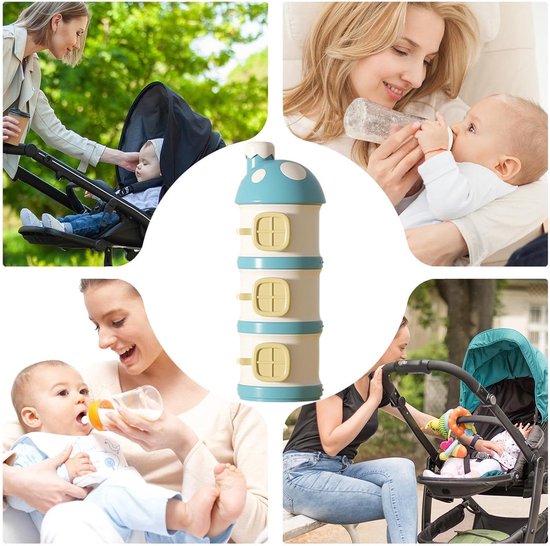 Baby Formula Travel Container, 3-laags melkpoeder dispenser, draagbare formulehouder, niet-morsen voedingsvoorziening, paddestoel opbergpotten voor snacks — afbeelding 4