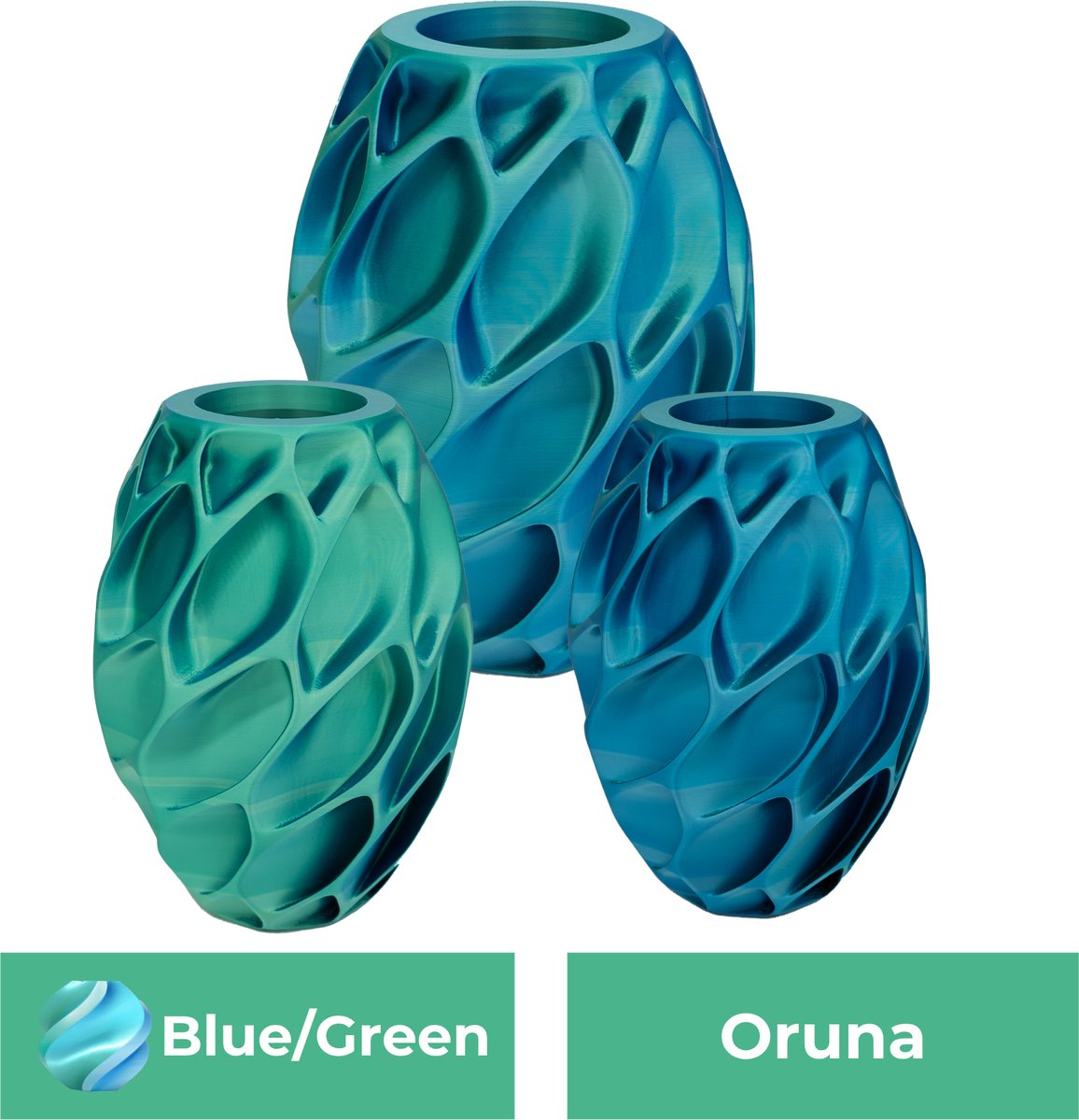 Lovora Oruna organische vaas – Decoratieve vaas - Blauw / Groen - 3d geprinte vaas – geschikt voor droogbloemen - 34CM
