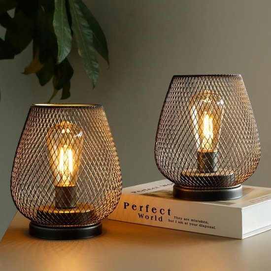 2-pack oplaadbare tafellamp, snoerloze tafellamp, op batterijen, metalen lampen met 4 lichtmodi, binnen- en buitenverlichting voor op het terras, slaapkamer, woonkamer (inclusief lamp) zwart