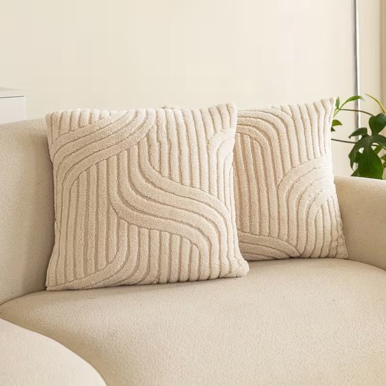 Ensemble de 2 Sierkussens 45x45 cm Beige | Coussins intérieurs inclus | Sierkussens carrés, Luxe & Doux pour Canapé & Salon