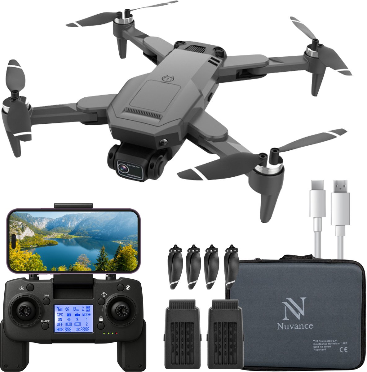 Nuvance - Drone met 4K Camera en GPS - voor Buiten en Binnen - Mini Drone - Drone voor Kinderen en Volwassenen - Inclusief Opbergtas en Accu - Drones - Black Friday 2022