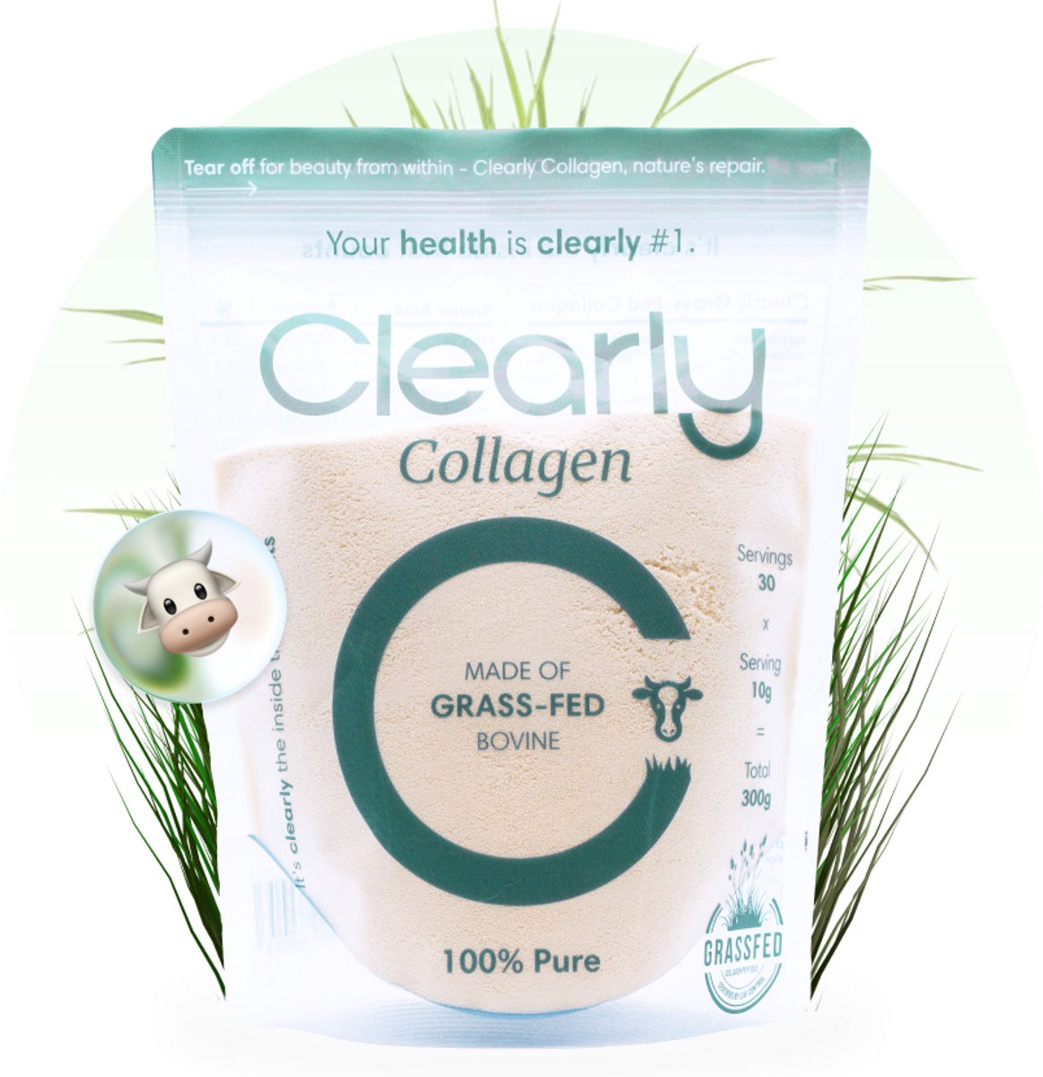 Clearly Collageen Poeder – Rundercollageen 100% Puur Grass-Fed – Neutrale Smaak & Goed Oplosbaar – Voor Huid, Haar, Nagels, Botten, Gewrichten & Spijsvertering – 300 g (30 Porties)