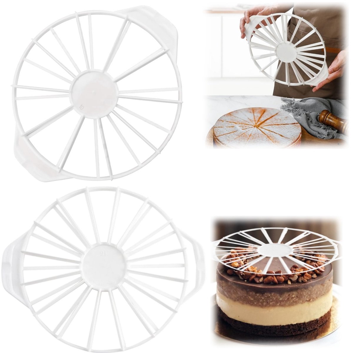2 delige taartverdeler - Taartsnijder - Ronde taartverdelings marker - Bak snijgereedschap - Dubbelzijdig snijden - Geschikt voor taarten, deeg en pudding (26,5*32,5 cm - Wit)