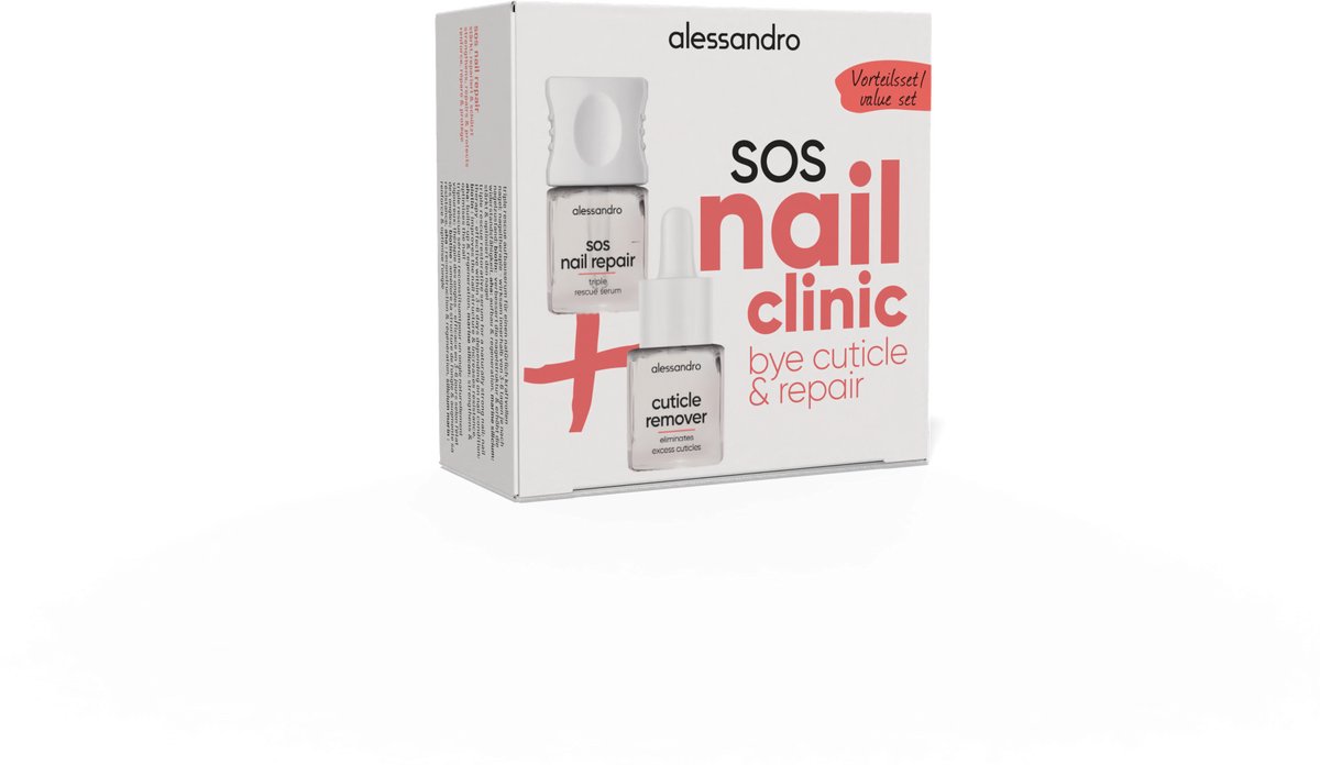 Alessandro SOS Nail Clinic Box Bye Cuticle Repair Set – Complete 2-Delige Nagelriemverzorging Met Serum & Remover – Herstelt Droge & Gescheurde Nagelriemen – Nagelverzorging Thuis – Salonkwaliteit – Perfecte Cadeautip Voor Nagelliefhebbers