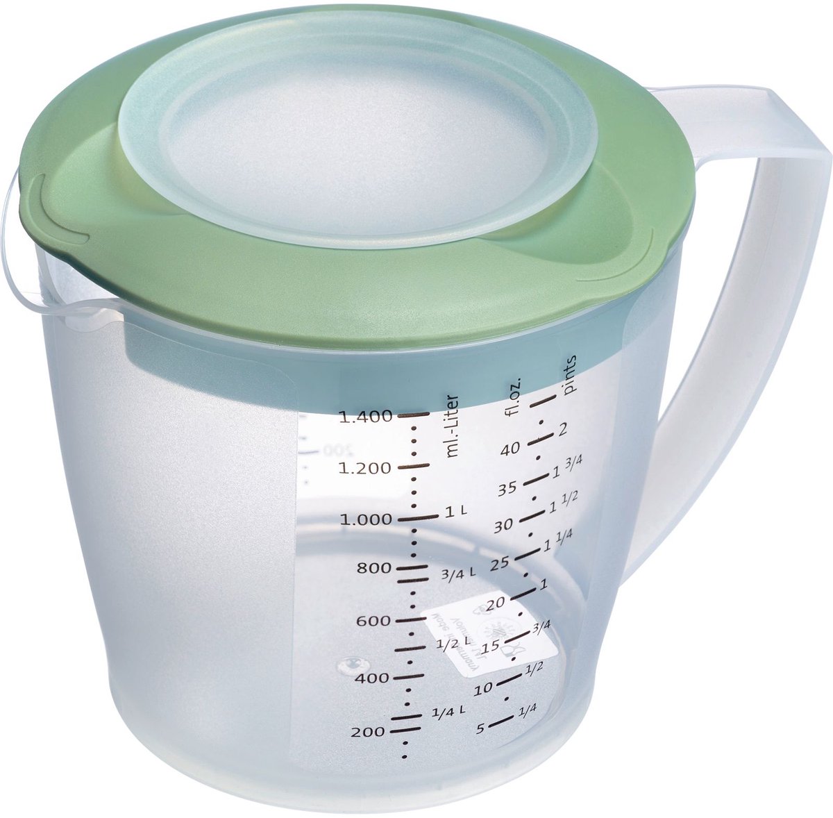 Westmark Beslagkom/maatbeker met spatbescherming, deksel en tuit, kunststof, inhoud: 1,4 l, Helena, doorzichtig/mint groen, 3105227M