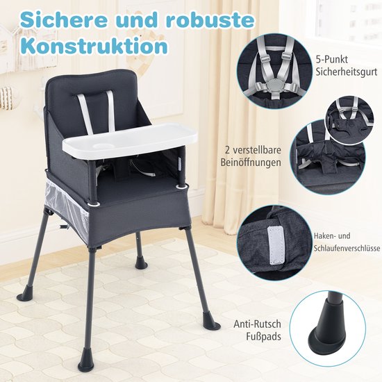 COSTWAY Kinderstoel voor baby's, inklapbaar, kinderstoel met verstelbaar dienblad, opbergtas en veiligheidsgordel, babystoel met draagtas, babystoel voor baby's van 6-36 maanden van Merkloos — afbeelding 2