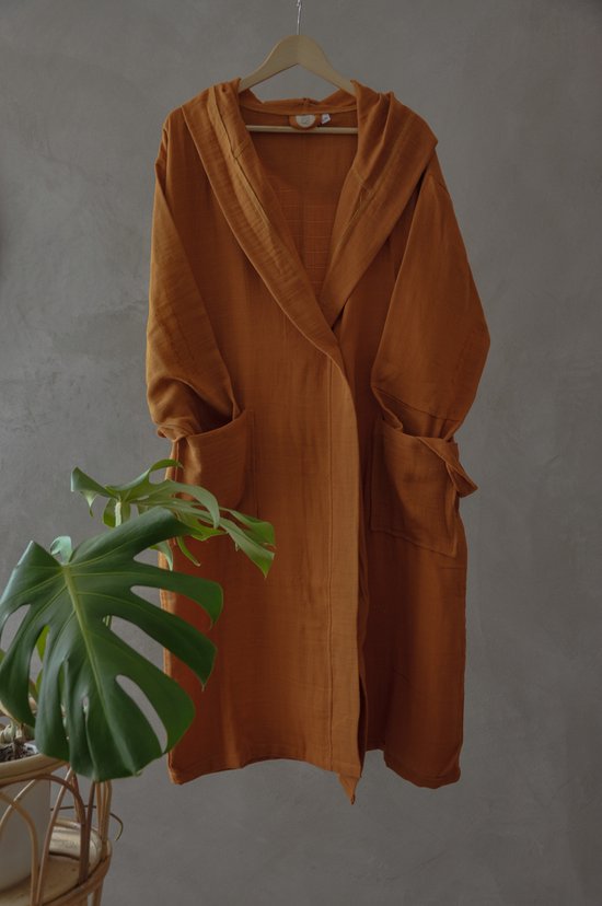 Ederlezi - Mousseline Badjas/Ochtendjas met Capuchon - %100Katoen - Oranje - L/XL