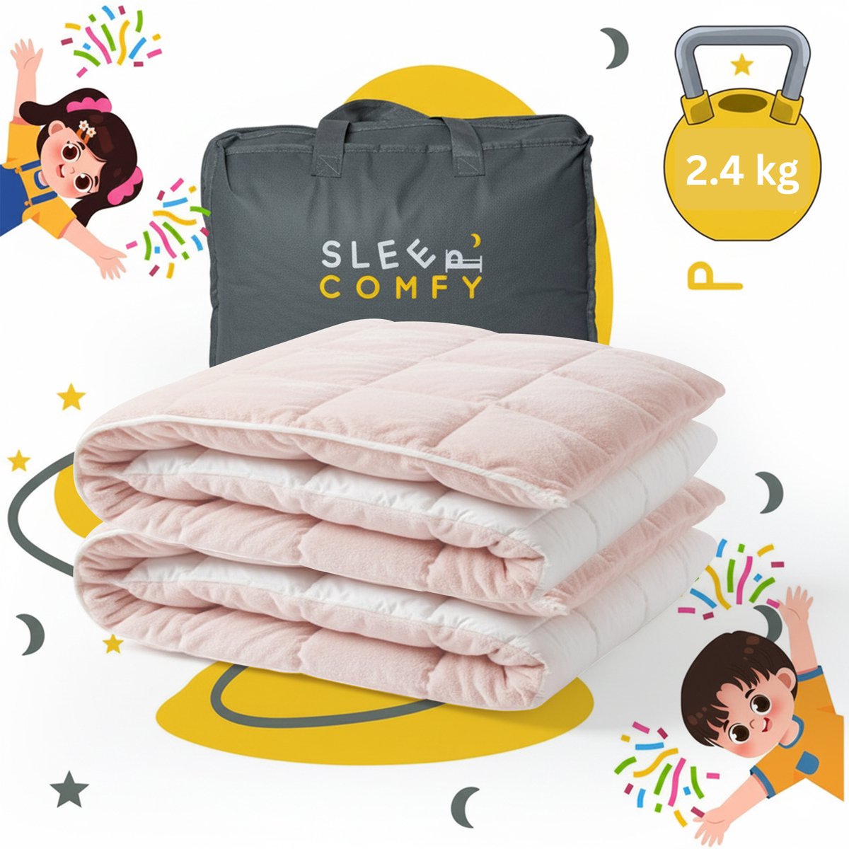 Sleep Comfy Katoen Verzwaringsdeken voor Kinderen – 2,4 kg – 90x120 cm – Rustgevende Druk – Zacht & Veilig – 100% Katoen - Comfortabel voor Alle Seizoenen – Roze