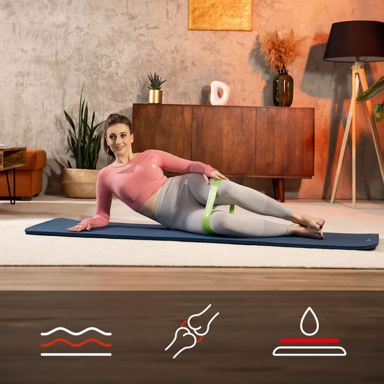 MSPORTS Gymnastiekmat Premium incl. draagriem oefenposter workout app I huidvriendelijke fitnessmat 190 x 100 x 1,5 cm - beige-karamel - ftalaatvrije yogamat
