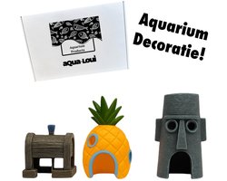 Aqua-Loui® - Complete Aquarium Decoratie Set - Cartoonstijl Onderwaterdorp met 3 Kleurrijke Aquarium Ornamenten