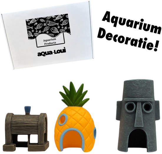 Aqua-Loui® - Complete Aquarium Decoratie Set - Cartoonstijl Onderwaterdorp met 3 Kleurrijke Aquarium Ornamenten