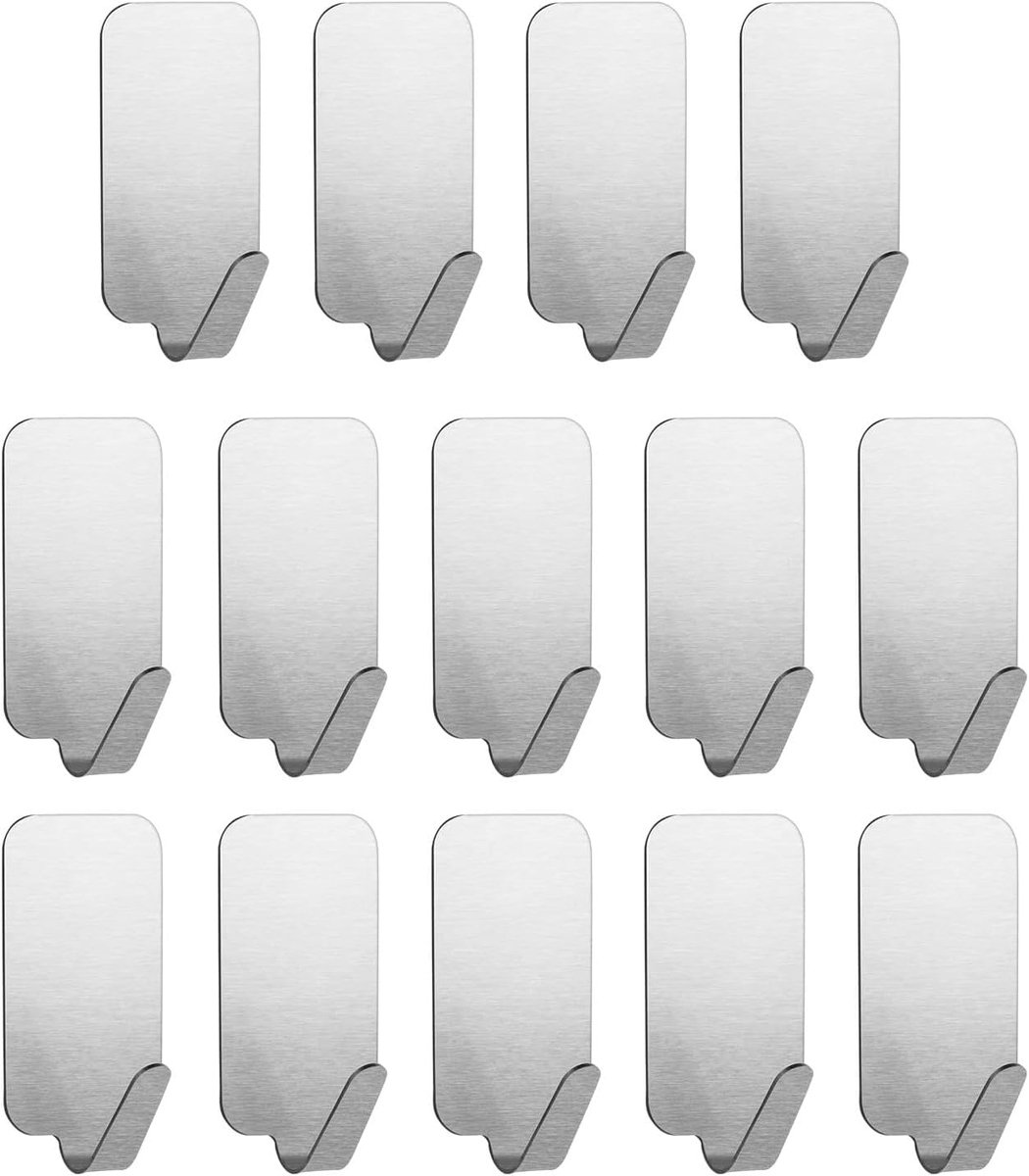 Famanu - Zelfklevende handdoekhaken, 14 stuks, rvs, waterdicht, sterk klevend, voor badkamer en keuken