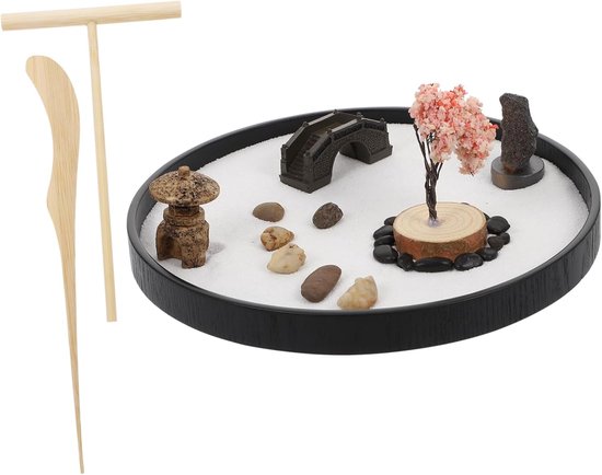 Zandtafeldecoratie - Japanse tuinstijl - cirkelvormig zandschilderij - minimalistische kunst van hars - geschikt voor decoratie in huis, op kantoor en als cadeau