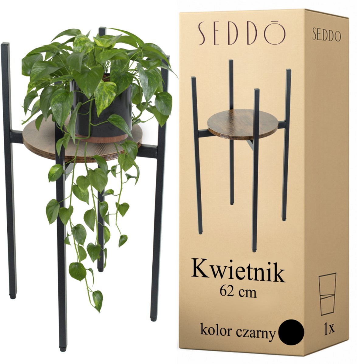 SEDDŌ Urban Serie - Loft Plantenstandaard - 62cm - Zwart en Bruin - Metaal en Hout