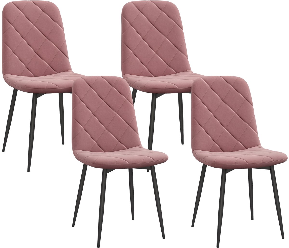 HOMCOM Eetkamerstoel Polyester, Staal 45L x 54B x 87H cm Roze