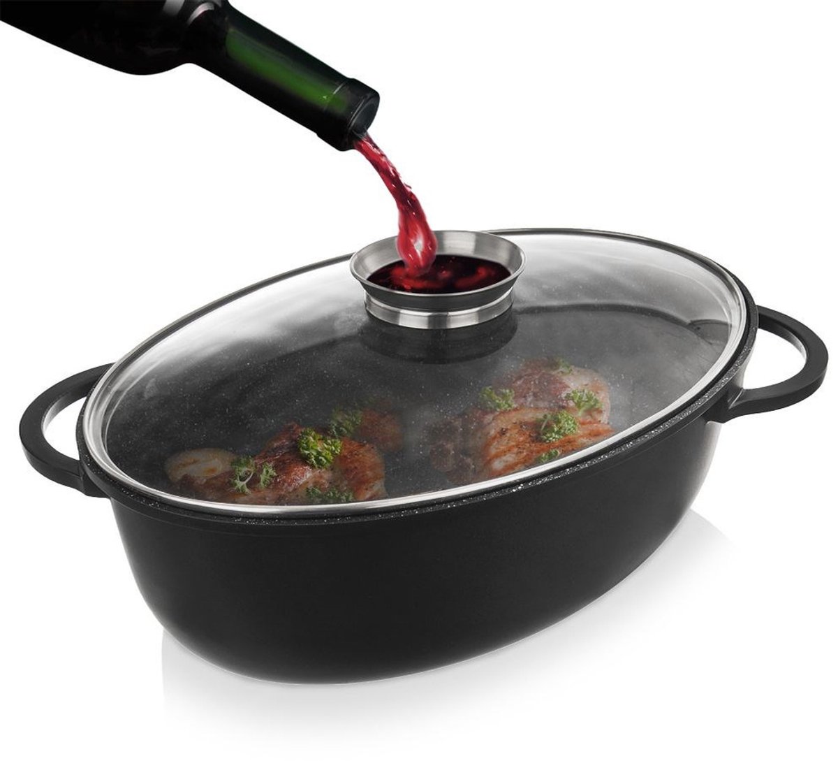 Orion Grande Serie - Ovale Granieten Braadpan - 8 liter - Glazen Deksel - Non-Stick