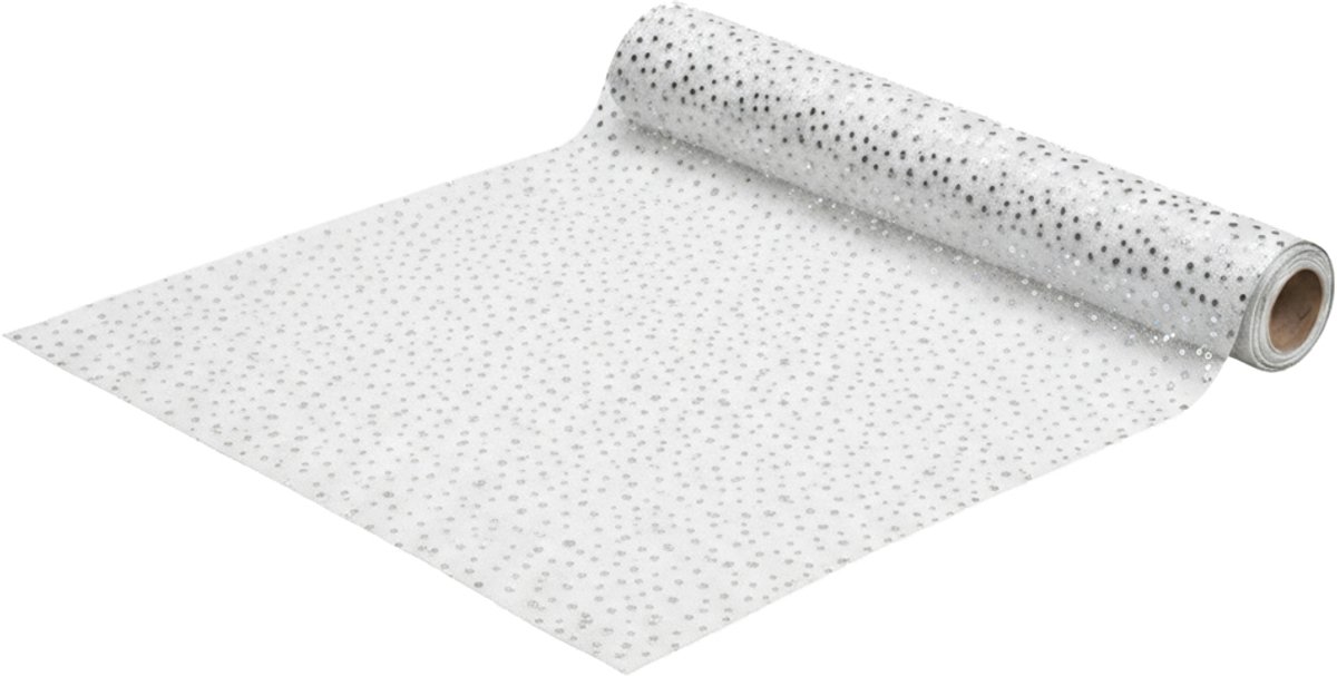 Decoratieve tafelloper Net - Zilver met Glitter en Pailletten