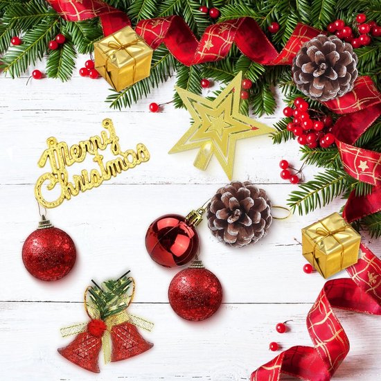Decoris kerstballen - 33 stuks - kunststof - met piek