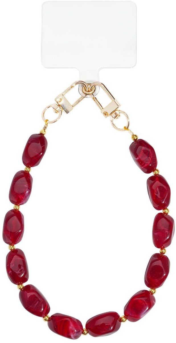 Telefoonkoord - Bordeaux Rood - Mobiel Koord Stenen- Phone Cord Stones - Acryl - Roestvrij Staal