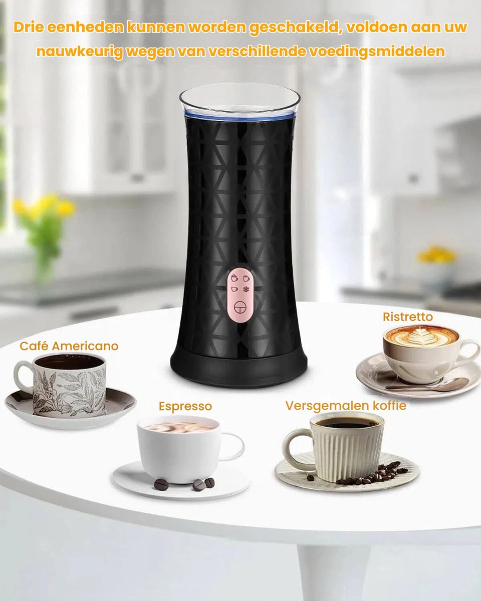 Elektrische Melkopschuimer 4-in-1 Professioneel - Zwarte Melkschuimer voor Koude en Warme Dranken - 430ml Capaciteit met Automatische Uitschakeling - Geschikt voor Cappuccino, Latte Macchiato - Inclusief 3 Opzetstukken — cadeau in Kookcadeaus - foto 4