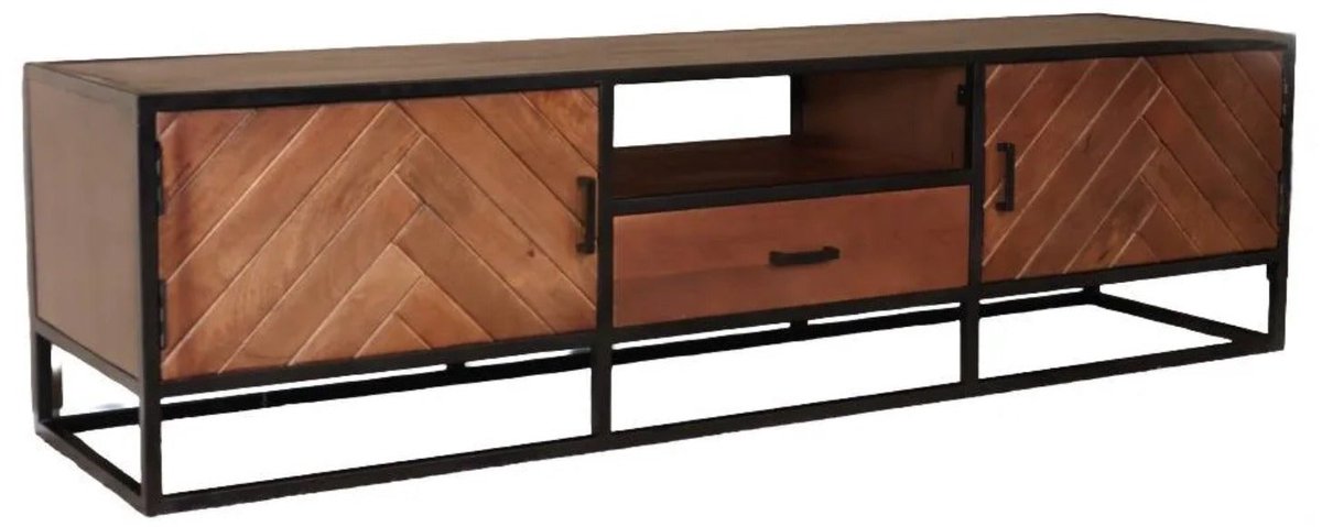 Lizzely Garden & Living Tv meubel visgraat walnoot mangohout 180cm Danae tv kast duurzaam mango massief hout tv-meubel