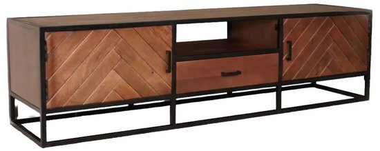 Tv meubel visgraat walnoot mangohout 180cm Danae tv kast duurzaam mango massief hout tv-meubel
