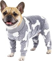 Hondenjas -Warme Hondenjas- Puppy herfst - Gezellige pluche hondenpyjama - Fleece pyjama voor honden - Zachte lange mouwen - Schattige viervoeter onesie - Groot medium - Perfect voor kleine honden - Middelgrote honden - Grijs - S