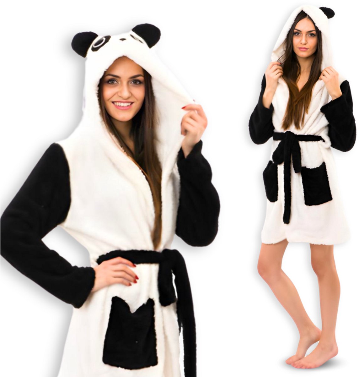 Onesies - Panda Badjas - Zacht Microfiber - Kap - Wit/Zwart