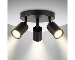 NETTLIFE Opbouwspots - plafondspot met 3 lichtpunten - zwart - rond - GU10 fitting - B 24 cm - Draaibar 350° - kantelbaar - Plafondlamp