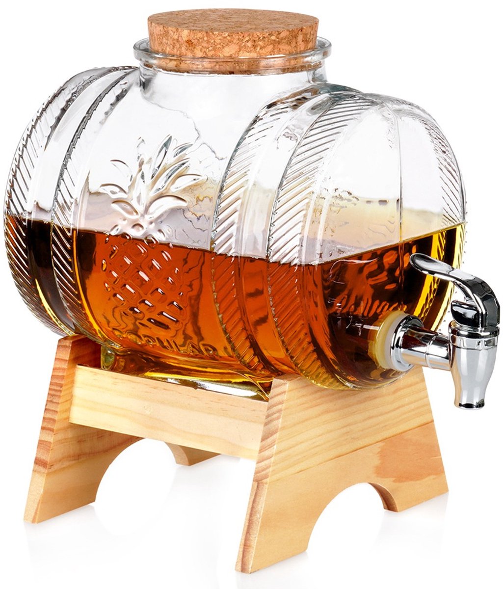 Vilde - Drankdispenser - 3L - Glazen Ananasmotief - Korkdeksel