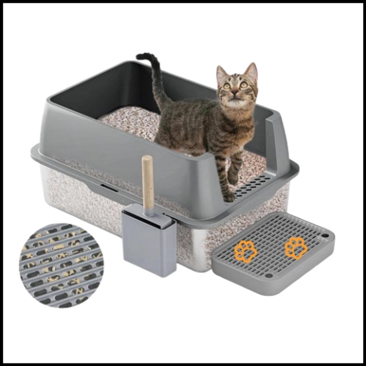 Gesloten roestvrijstalen kattenbak – Extra groot – Hoge wanden – Voorzijde en boveningang – Gemakkelijk schoon te maken – Inclusief schep – Grijs/zilver Gesloten roestvrijstalen kattenbak – Extra groot – Hoge wanden – Voorzijde en boveningang – Gemakkelijk schoon te maken – Inclusief schep – Grijs/zilver