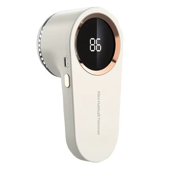 USB-Aangedreven Pluizentondeuse met Digitaal Display – Draagbare Pluisverwijderaar voor Kleding en Sokken – Beige – Duurzame Accu – Kerstcadeau