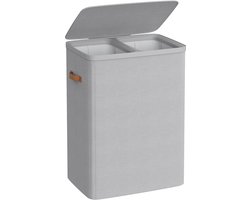 SONGMICS Wasmand, 170 L Vuile wasmand, 2 compartimenten, eenvoudige montage, met deksel en handgrepen, uitneembare binnenzakken, 56 x 40 x 75 cm, duifgrijs LCB813G01