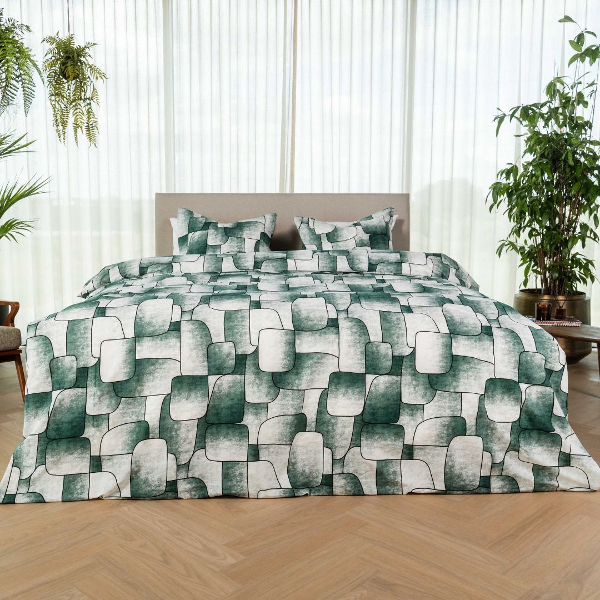 Kayori Mariko Dekbedovertrek Katoen - 200x200-220 + 2 slopen - Zacht & Ademend - Tweepersoons - Donkergroen