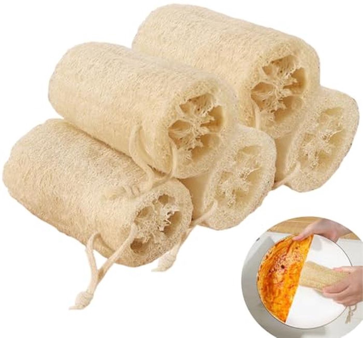 Natuurlijke Loofah Spons - Exfoliërende Bad Spons voor Douche en Keuken (5 Stuks)