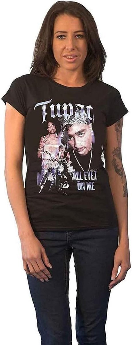 Vrouwen T-Shirt All Eyez Blauw Homage - Skinny Fit Zwart