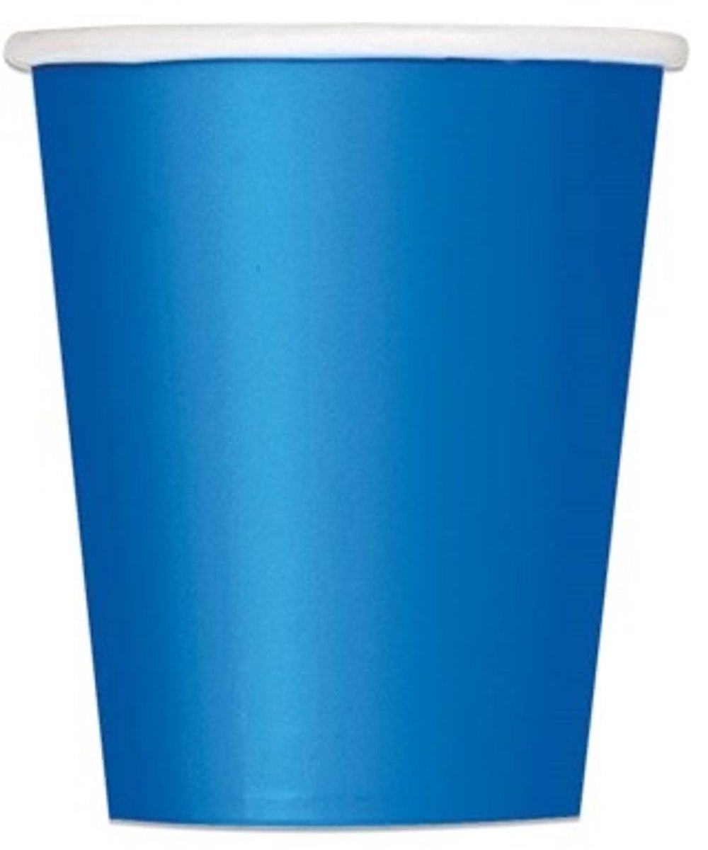 Kartonnen wegwerp drinkbekers royal blue Unique - drinkbekertjes karton wegwerp blauw - 14 stuks
