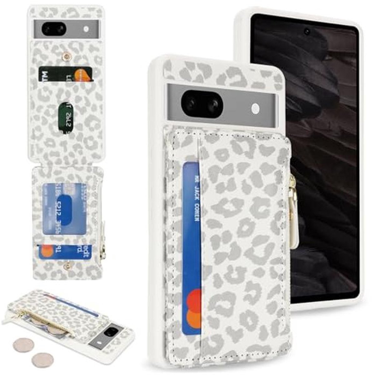 Telefoonhoesje voor Google Pixel 7a met creditcardhouder en rits