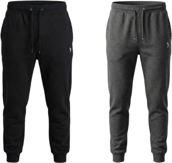 Hitman Joggingbroek Heren - 2-Pack - Trainingsbroek Heren - Sportbroek Heren - Sweatpants Heren - Katoen - Diepe Zakken - 1 x Zwart en 1 x Donker Grijs - Maat S