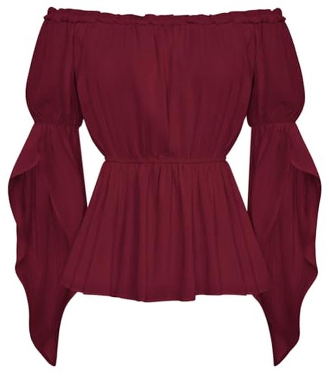 SCARLET DARKNESS Victoriaanse blouse met ruches off-shoulder korset en middeleeuwse top voor dames