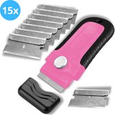 Grattoir à verre Kitian - Grattoir à verre à 15 lames et manche ergonomique - Inductie Beschermer - Nettoyant pour plaques vitrocéramiques/à induction - Grattoir pour plaques de cuisson - Rose