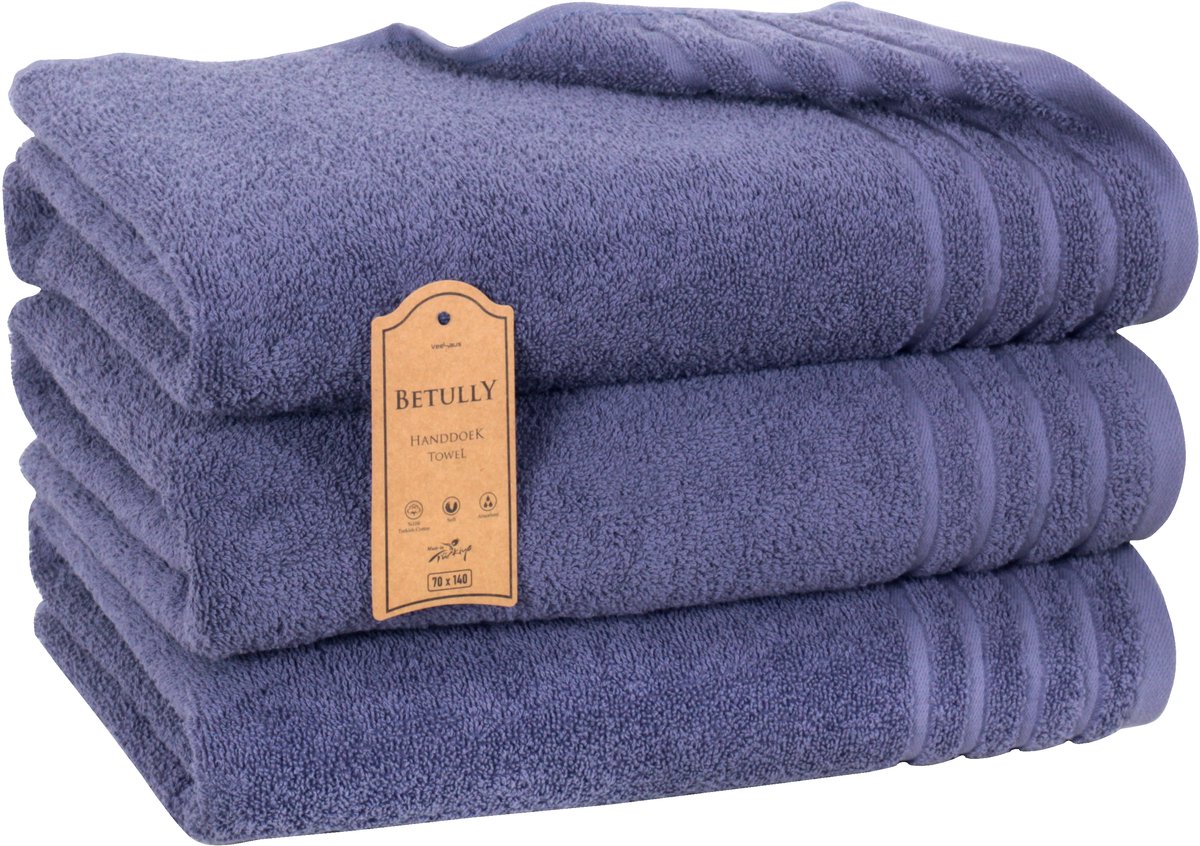 Betully® Charlod XL Handdoeken Blauw - 70x140 - Set van 3 - Badhanddoeken hotelkwaliteit - 100% katoen