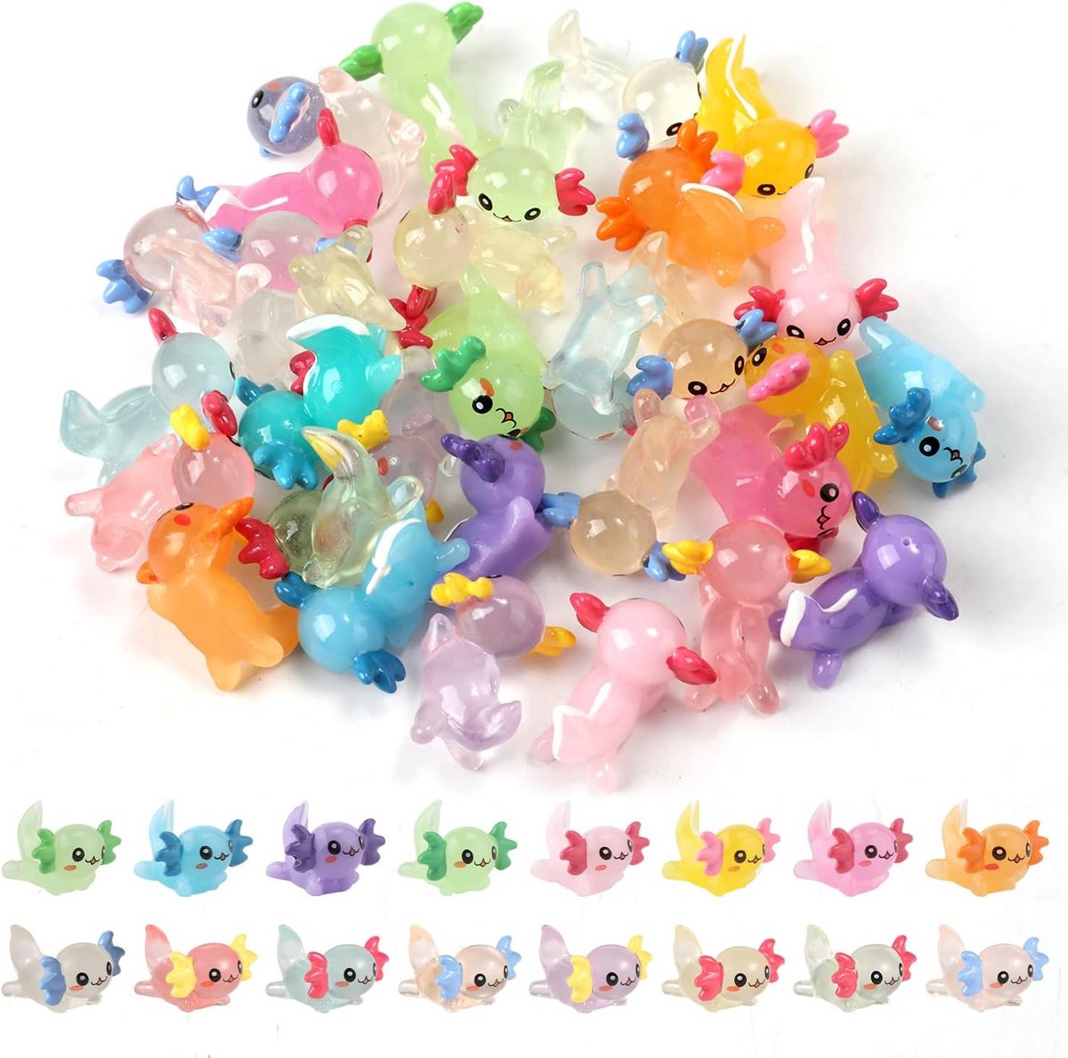 Glow in the Dark Miniatuur Axolotl Beeldjes - Set van 32 voor DIY Decoratie en Tuinlandschappen