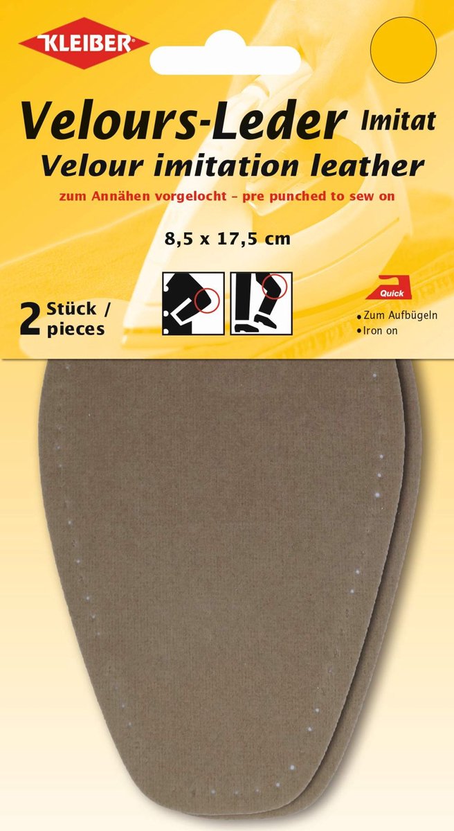 Blueline by Kleiber - elleboogstukken velours imitatie leder leer - beige zand - 1 paar elleboog knie patches - opstrijkbaar en opnaaibaar
