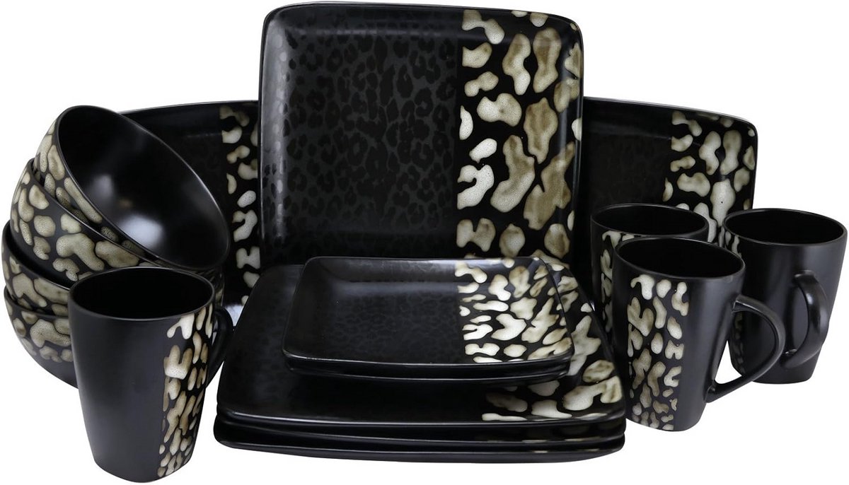 Elegante 16-delige Aardewerk Tafelservies Set met Diermotief