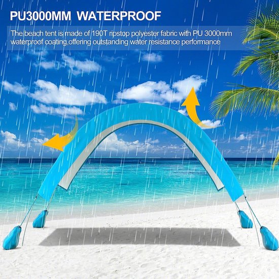 Strandtent voor 2-4 Personen met Zandzakken en Stangen - Ideaal voor Strand, Camping en Outdoor Activiteiten — afbeelding 3