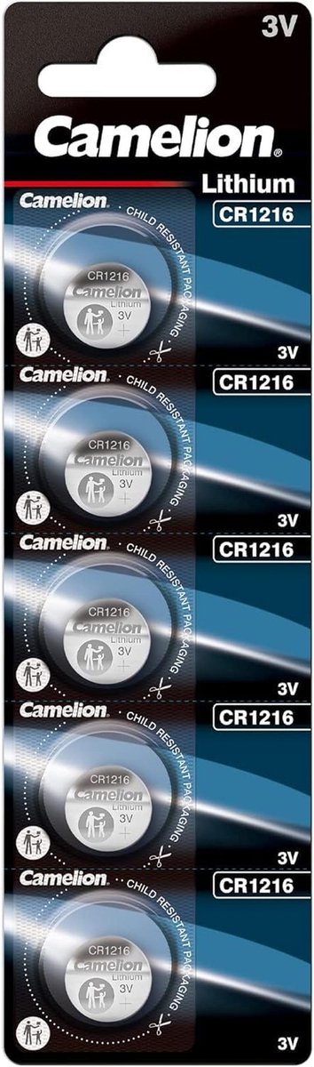 Lithium Knoopcelbatterij CR1216 - Set van 5 - 3 Volt, 25 mAh voor Diversen Apparaten
