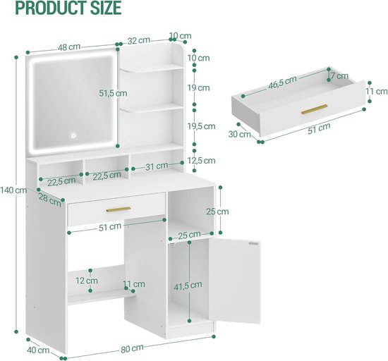 Kaptafel met Touch LED verlichte spiegel, make